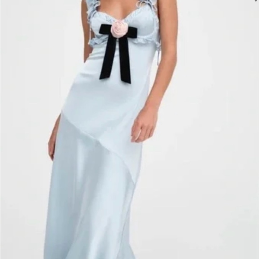 For Love And Lemons Sky Blue Dress with Black and Pink Accents